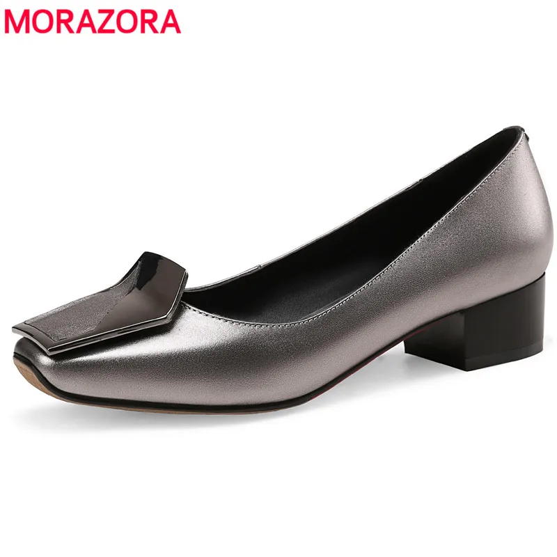 

MORAZORA Plus size 34-43 Genuine leather shoes women pumps slip on high quality gun color ladies office lady dress shoes woman