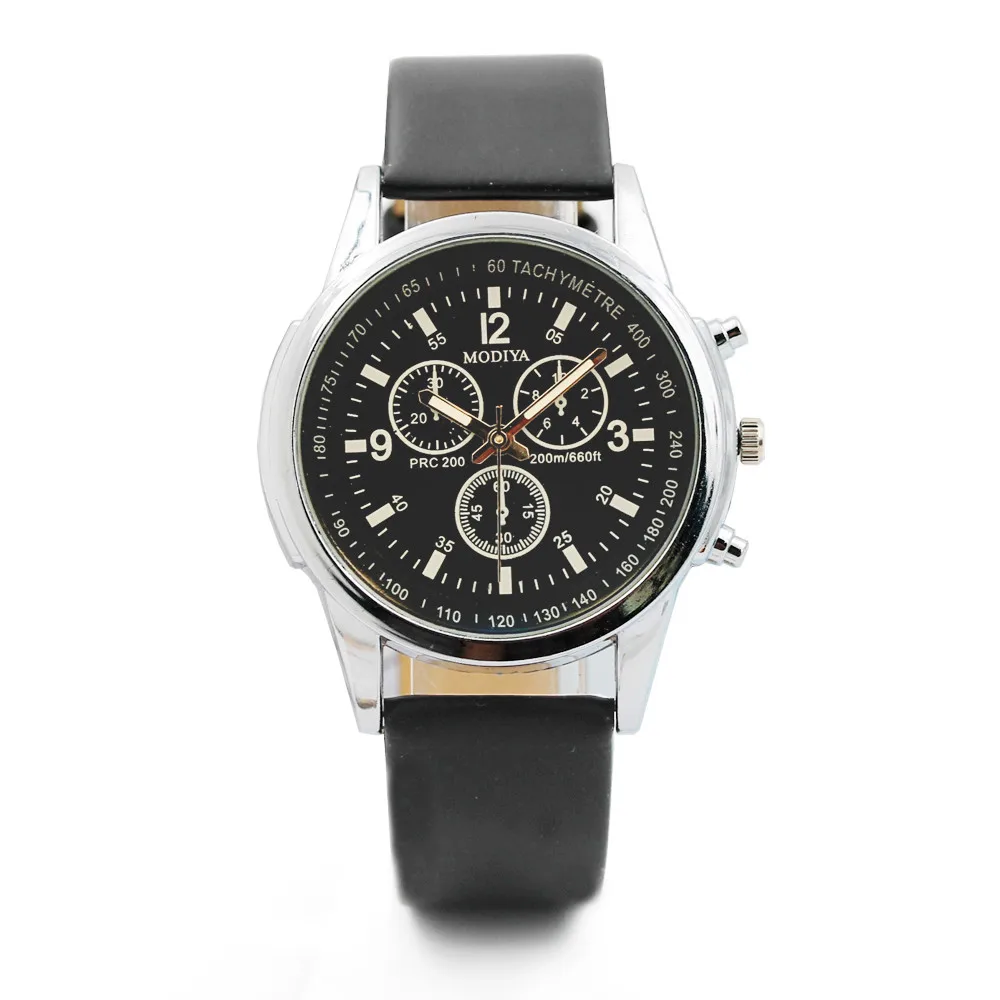 New 2018 Watches Three Eye Watches Quartz Men's Watch Blue Glass Belt