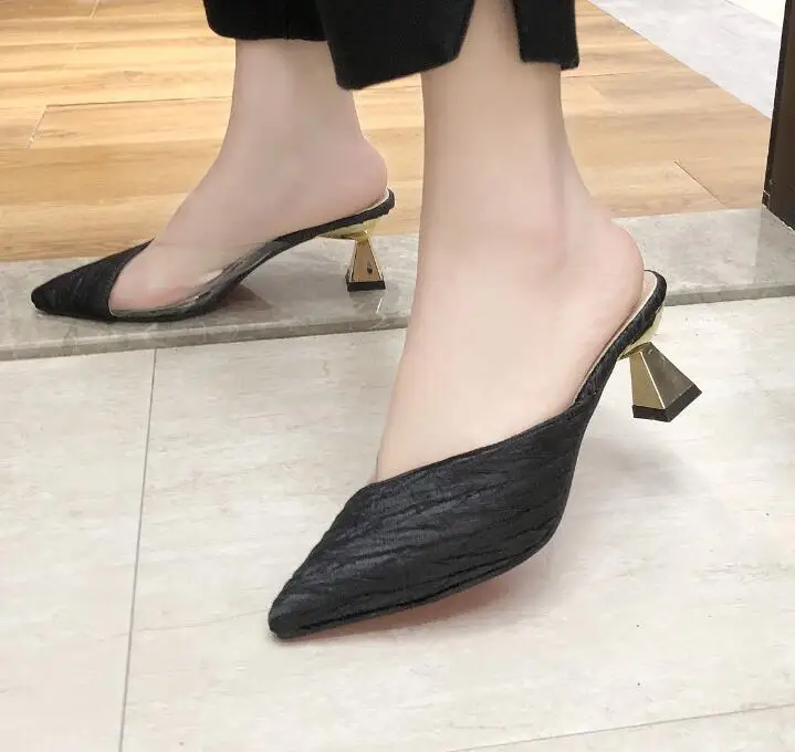 Г., простые Стильные женские тапочки женская обувь в необычном стиле однотонная женская обувь модельные туфли с острым носком, f238 - Цвет: Черный