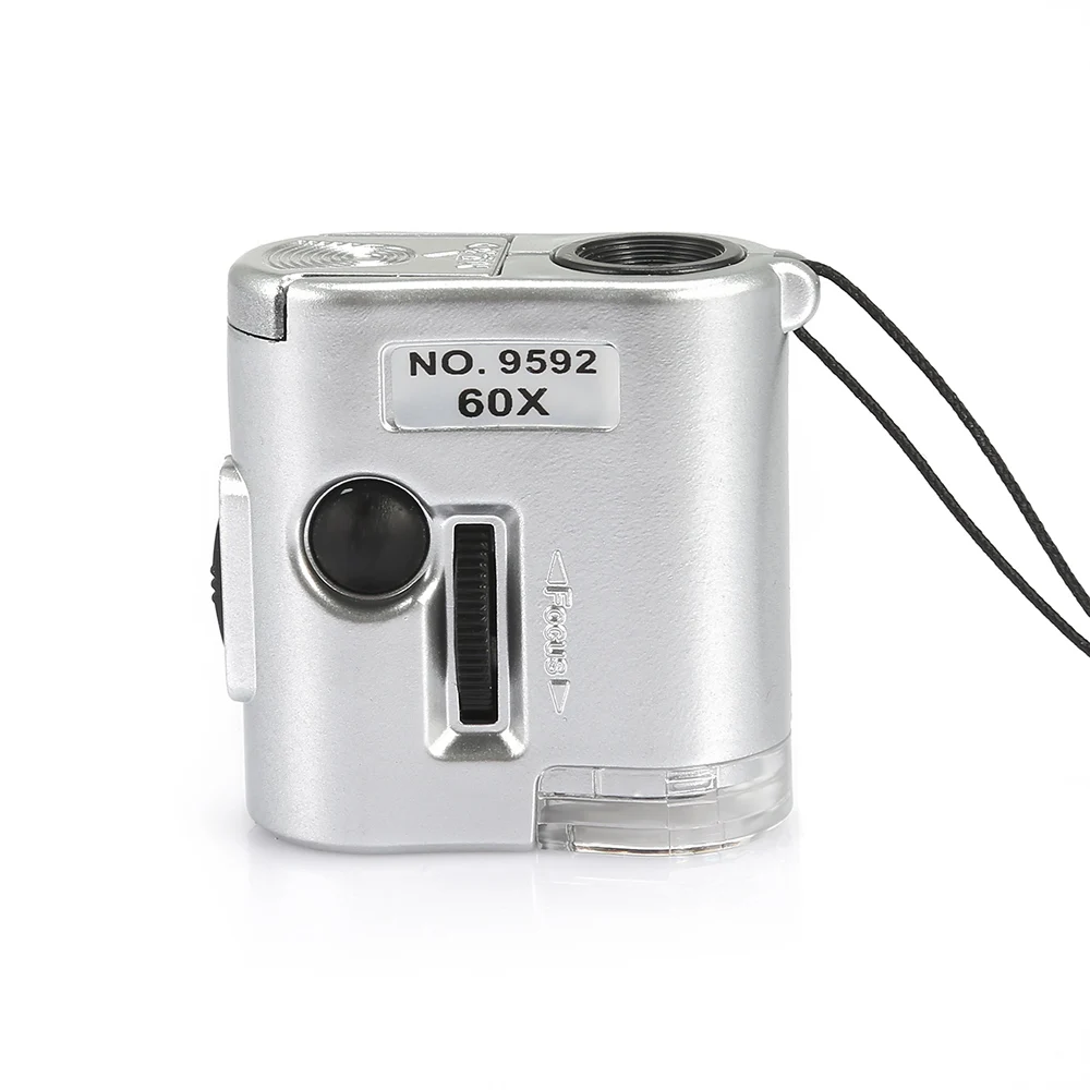 60x Портативный мини-микроскоп Multi-Функция al лупы с ультрафиолетовым светом карман Регулируемый фокус ручной инструмент с фонариком Функция