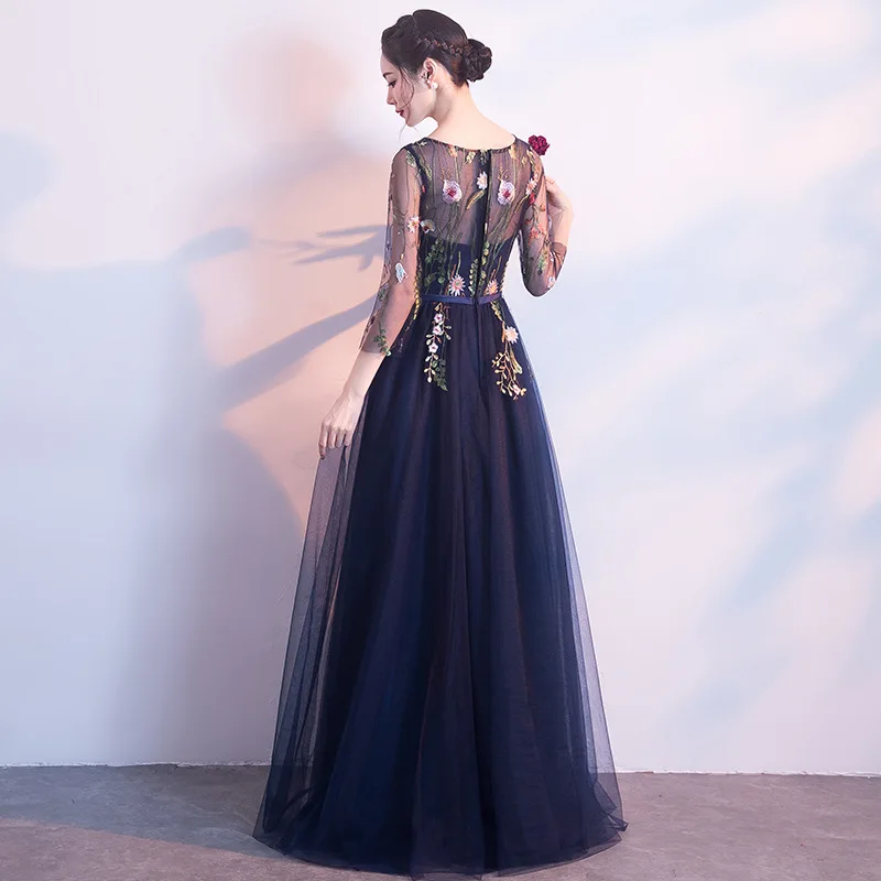 Элегантные вечерние платья для женщин, вечерние платья для особых случаев, красивое Королевское синее платье с круглым вырезом, вечернее платье ES1194