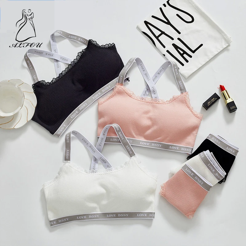 

Thread Bra Set Women Lace Beauty Back Sexy Underwear Set Letter Shoulder Strap Thin Cup No Steel Ring Women Bralette Lingerie