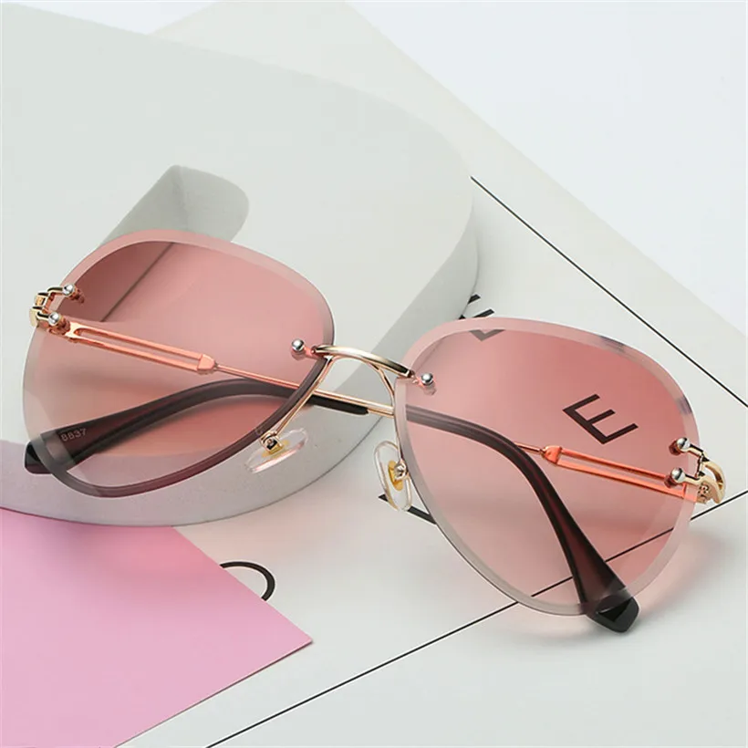 Новинка, брендовые дизайнерские Винтажные Солнцезащитные очки без оправы для женщин и мужчин, ретро очки с градиентными линзами для женщин, UV400 - Цвет линз: Red