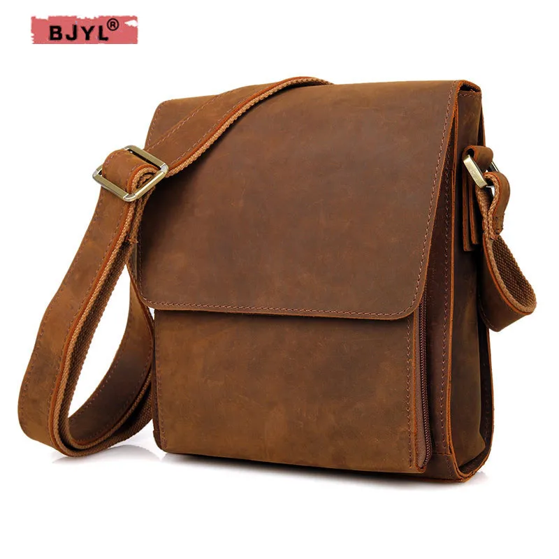 

2019 genuine leather men's bag retro crazy horse leather men shoulder bag