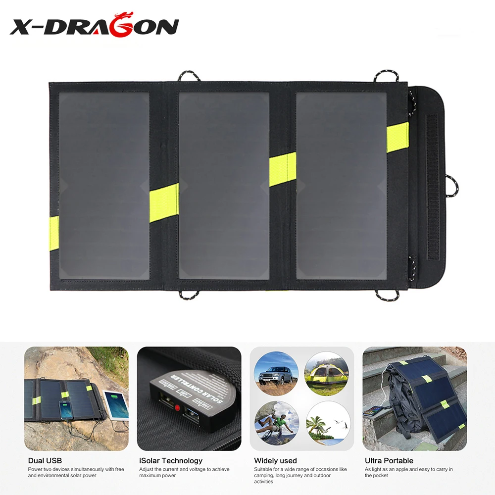 X-DRAGON высокая эффективность складная солнечная панель зарядное устройство 5 В 20 Вт солнечное зарядное устройство для смартфонов iphone huawei samsung