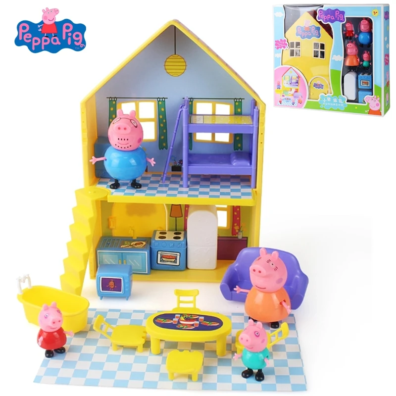 

Peppa Pig George Toys House Family Doll Set Gathering Action Figures Anime Early Learning Educational Toys for Children gift