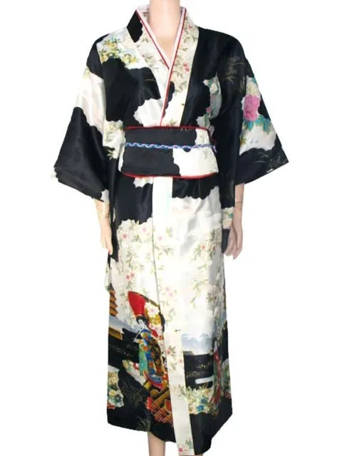 Красный Винтаж японское кимоно для женщин юката хаори с Оби вечернее платье костюм классический азиатская одежда Один размер H0007