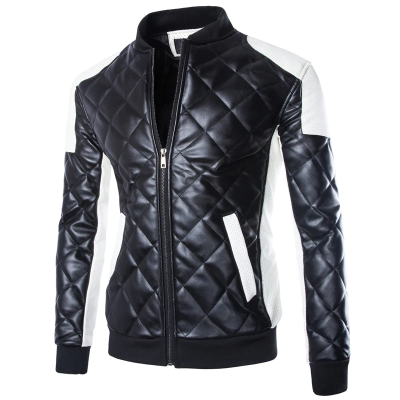 

Hot high quality fashion men winter leather jacket stand collar pu coat jaqueta de couro black white M 3XL 4XL 5XL BY210