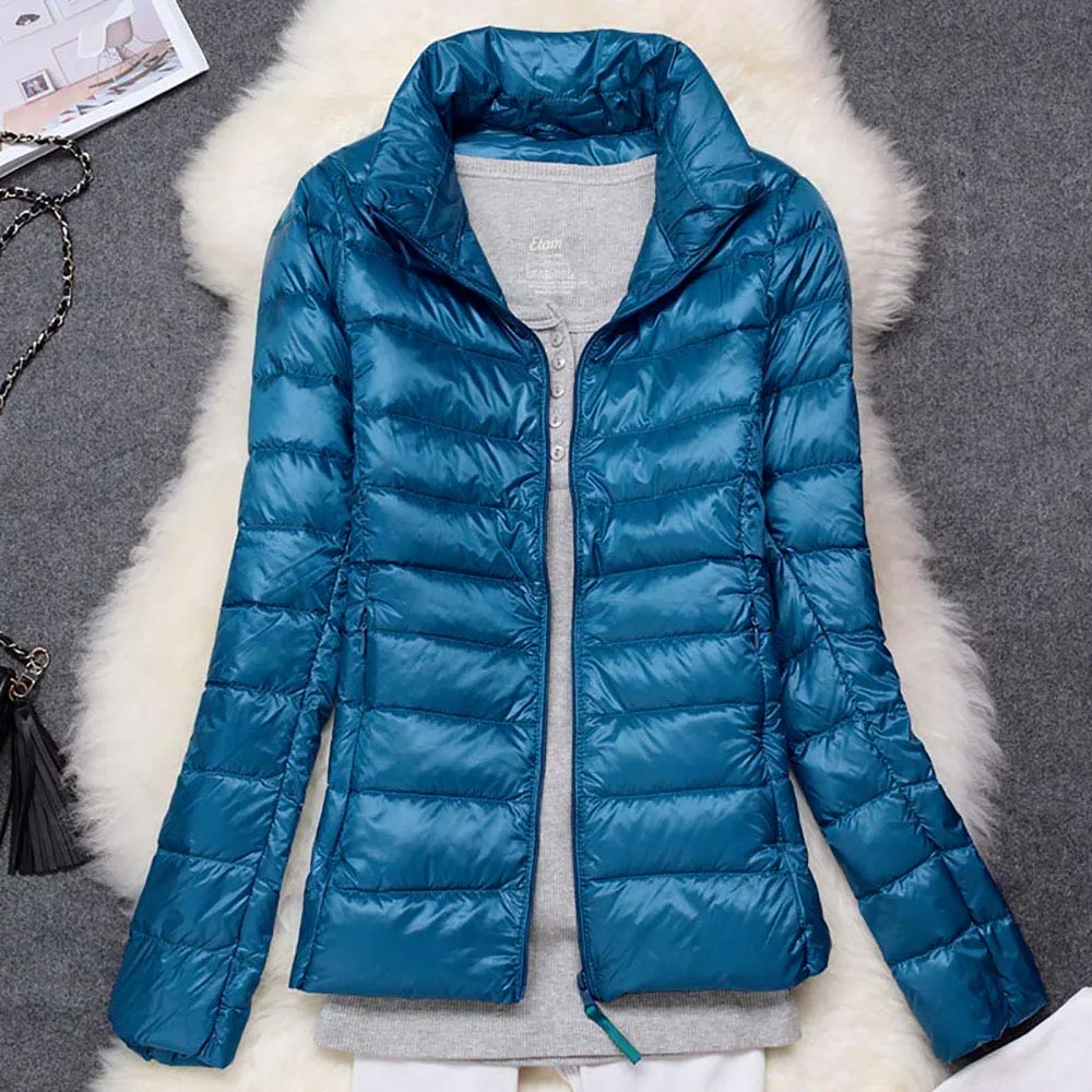 Зимняя женская куртка, пуховик на белом утином пуху, женское осеннее тонкое теплое пальто, Дамское ультралегкое пуховое пальто с длинным рукавом для женщин размера плюс - Цвет: Lake