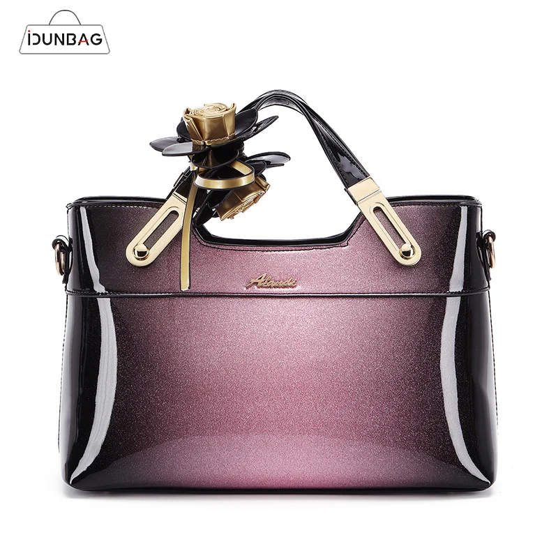 

IDUNBAG New Luxury Women Leather Handbags Designer Crossbody Bag High Quality Patent Leather Ladies Shoulder Bag Fashion Tote
