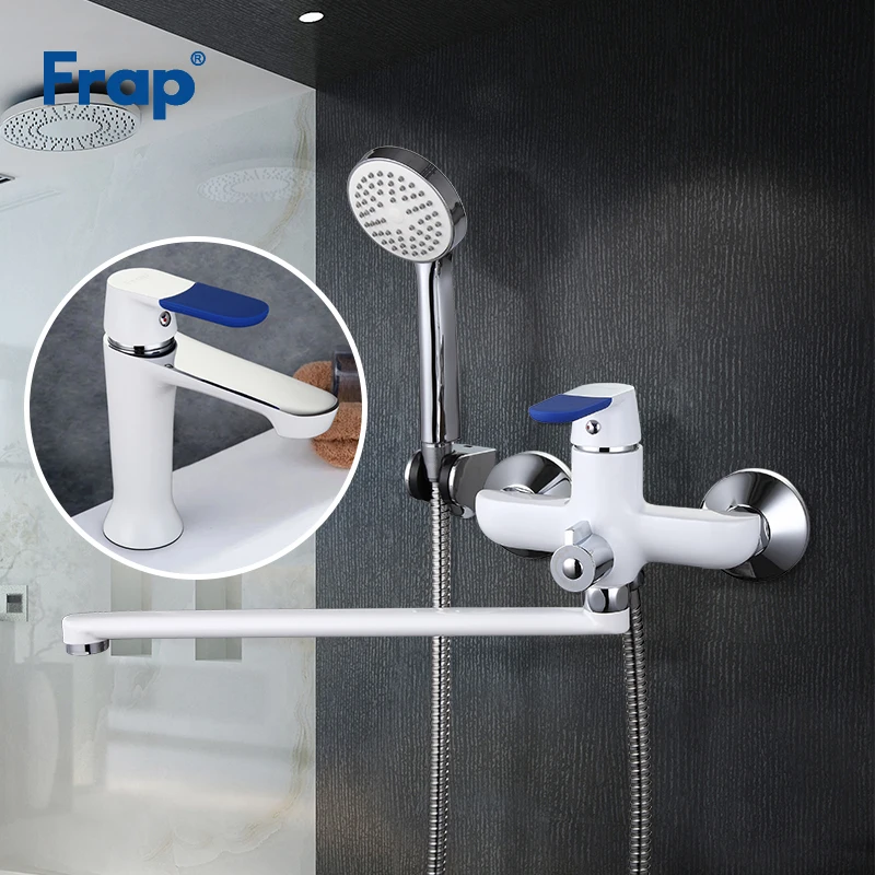 

Frap New Arrival 1 Set Whit Spary Painting Bathroom Bathtub Shower Faucet with Basin Tap Mixer Shower Head Torneira F2234+F1034