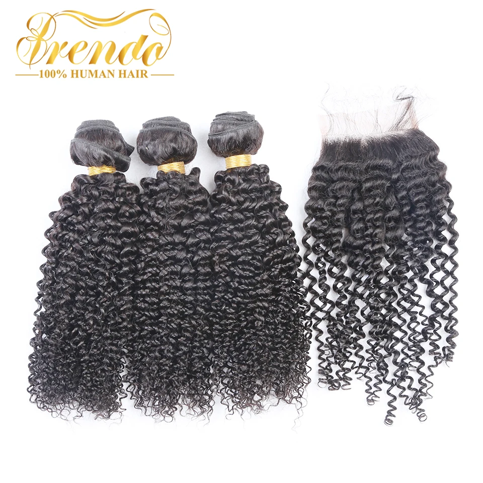 Brazilian Hair Curly Human Hair Bundles With Closure 3 Bundles