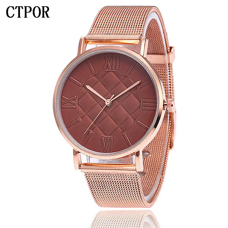 

Rose Gold Womens Watch Stainless Steel Men Watches Rome Lattice Male Wristwatch Bracelet Female Clock CTPOR NO LOGO Brand XF1713
