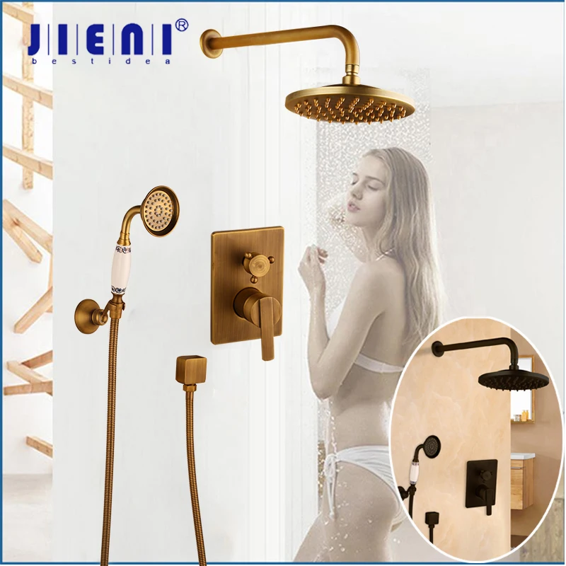 

JIENI Black ORB настенная ванна 2 функции античные латунные Смесители для ванной Душевой Набор Смеситель душевой набор W/ручной спрей