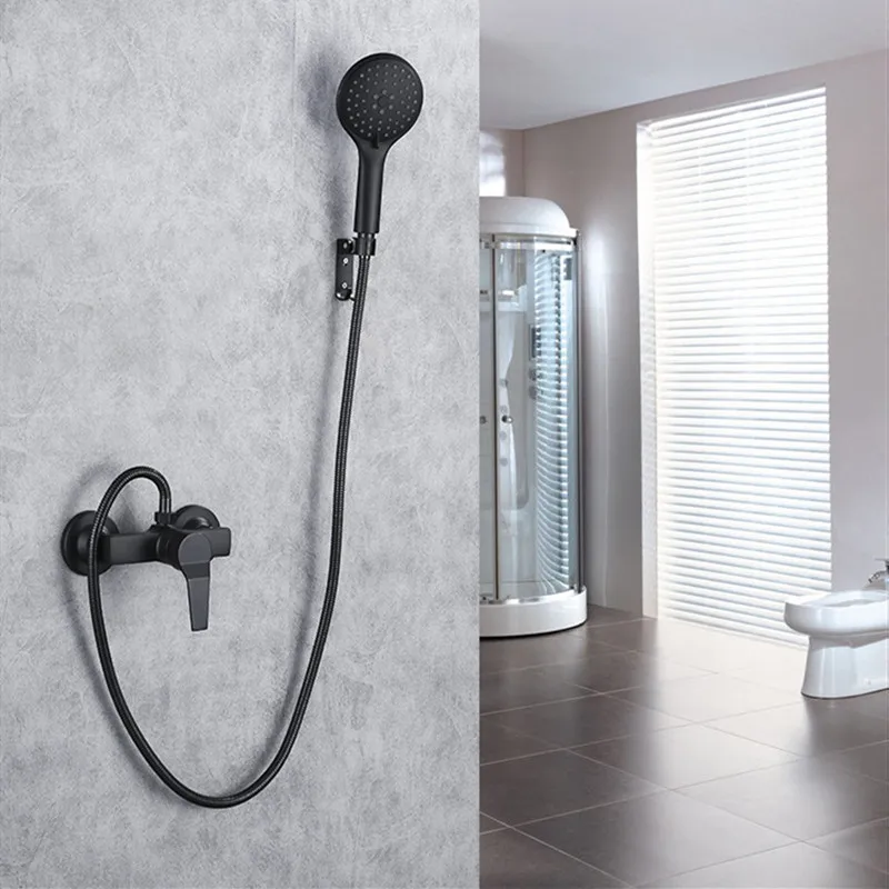LIUYUE черный латунный Смеситель для ванной комнаты Смеситель для ванной кран с ручной душевой головкой набор настенный черный душевой набор