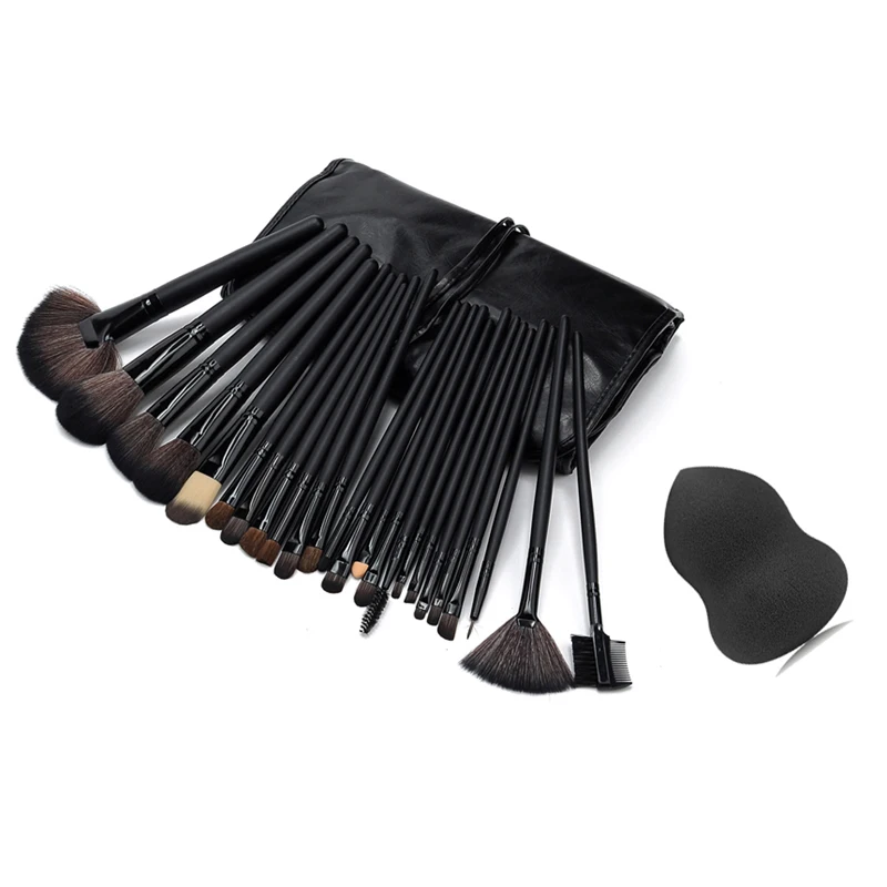 24 Pcs Professional Makeup Brushes Cosmetic Tool Kits Eyeshadow Powder Consealer Lips Foundation Brush Set with Sponge Puff