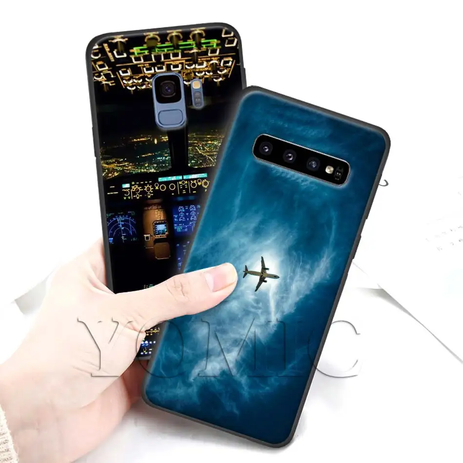 Самолет черный силиконовый чехол для samsung Galaxy S10 S10e S8 S9 плюс S7 A40 A50 A70 Note 8 9 Мягкий чехол Чехол