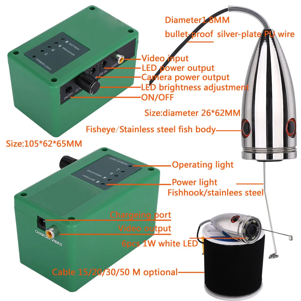 15m Extension Cable Fish Finder with Color CCD HD 1000TVL Underwater Fishing Video Camera 7Inch Color TFT Monitor Anti-Sun Cover_7
