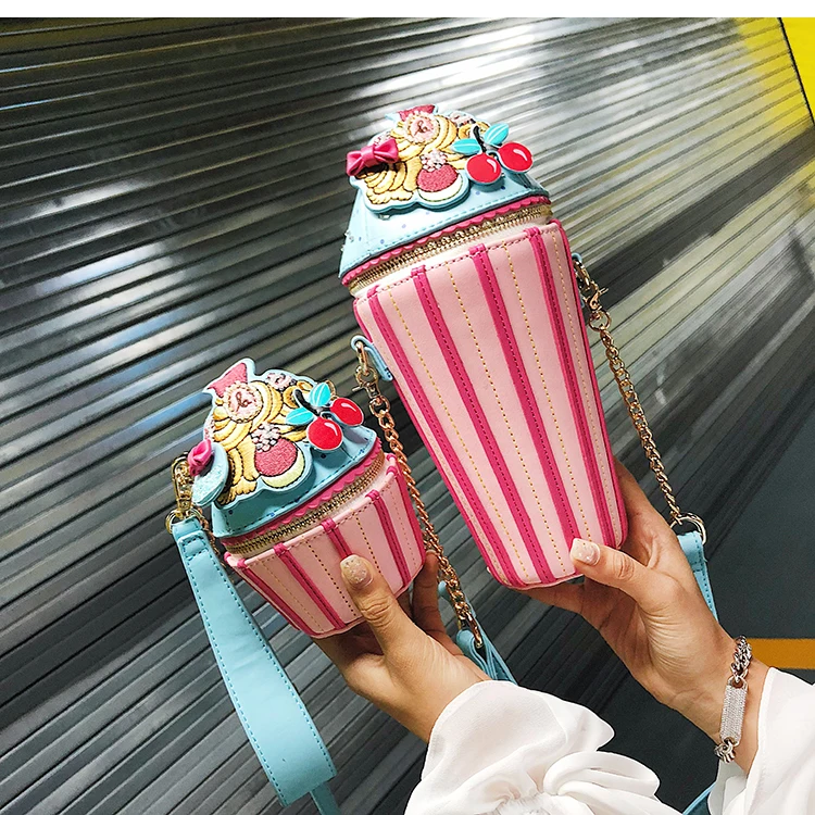 Милые Мультяшные женские Мини-Сумки из искусственной кожи с изображением мороженого и кекса, маленький клатч на цепочке, сумка через плечо для девушек