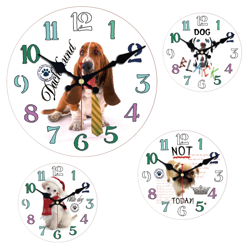 

Little Dog Large Decorative Round Wall Clock Living Room Wall Decor Saat Fashion Silent Vintage Watch Wall For New Year Gift