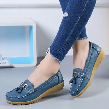 

Boat shoes women fashion sneakers genuine leather shoes tassel fringe casual shoes round toe plus size 35-44 ladies flat