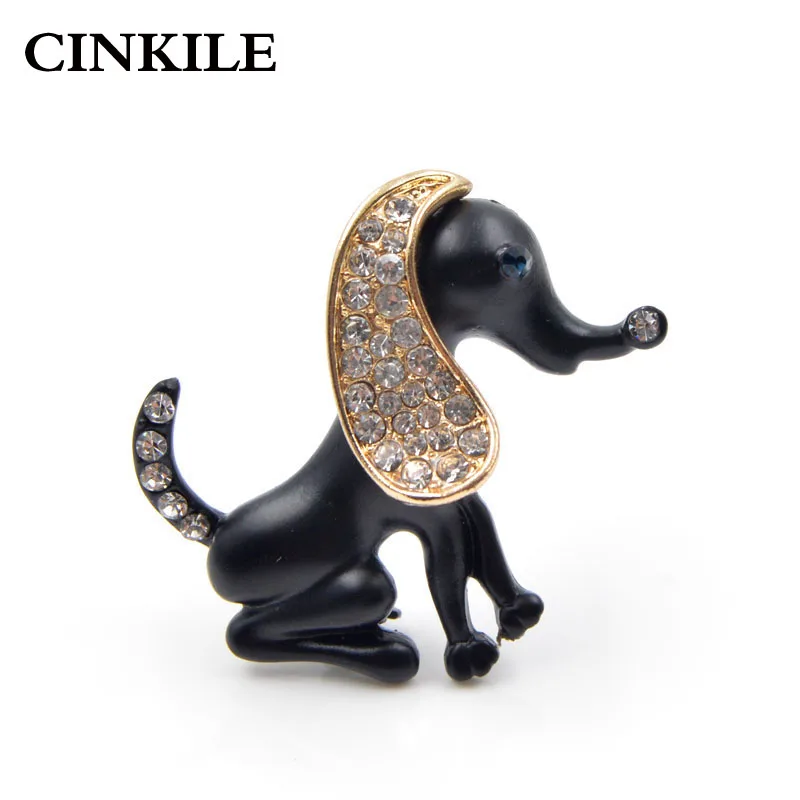 CINKILE حجر الراين صغيرة أسود الكلب دبابيس للنساء الأزياء الحيوان بروش دبوس الاطفال هدية الشتاء معطف اكسسوارات جيد هدية