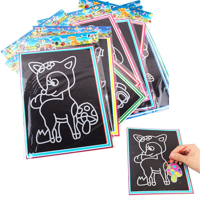 12,7 см x 17,2 см бумага для скретч Арта Волшебная бумага для рисования с палочкой для рисования для детских игрушек красочные игрушки для рисования
