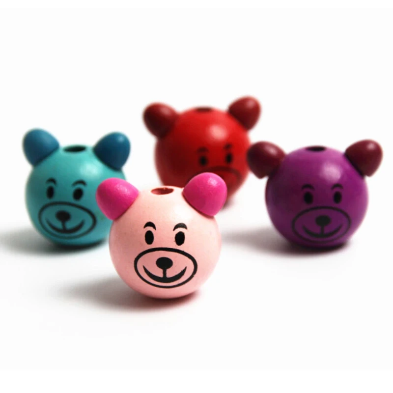 20 шт 3D Медвежонок шарик улыбающееся лицо деревянная Соска с бусами зажим и ювелирные изделия для деревянных мультяшных детей - Цвет: Color 18