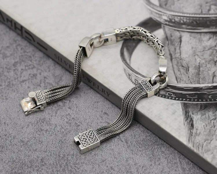 Браслеты из стерлингового серебра 925 пробы для мужчин и женщин, винтажные S925 Твердые тайские серебряные браслеты на цепочке, модные ювелирные изделия, подарок на день рождения