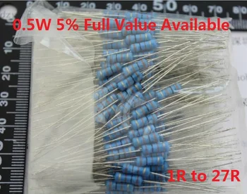 

500PCS 1/2W 0.5W Oxide Carbom Metal film Resistor 1R/2.2R/4.7R/5.1R/6.2R/6.8R/7.5R/8.2R/10R/12R/15R/18R/20R/22R/24R/27R/Ohm 5%