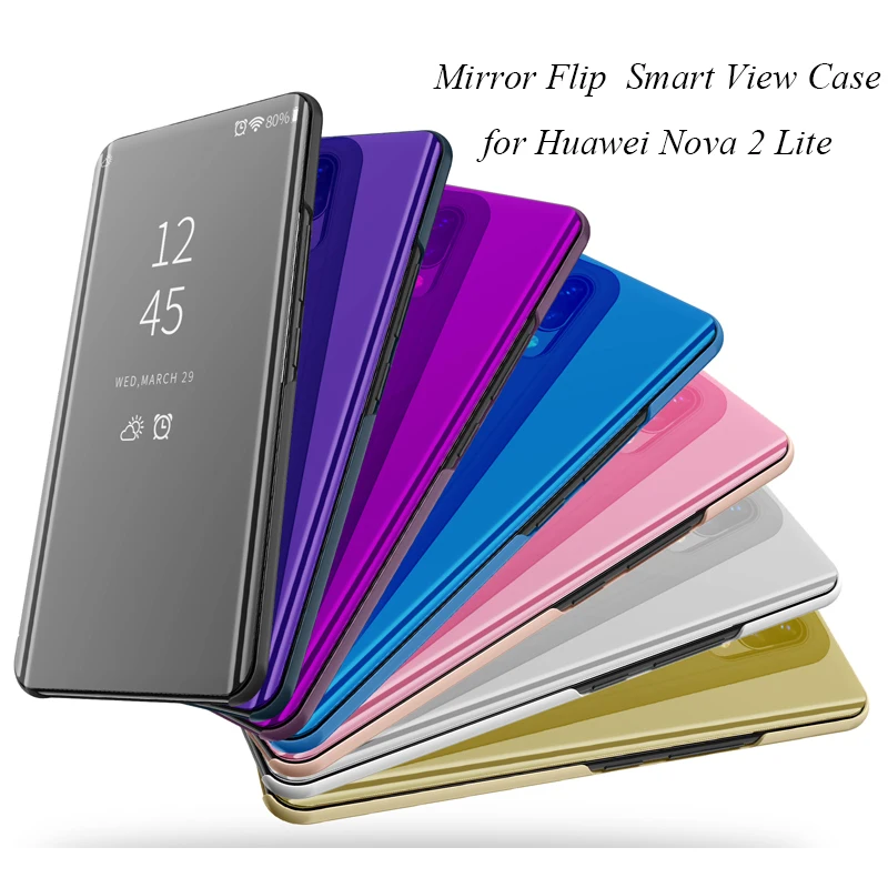 

Mirror Flip Case For Huawei Nova 2 Lite Nova2 Lite Luxury Clear View PU Leather Cover For Huawei Nova 2 Lite Smart Case