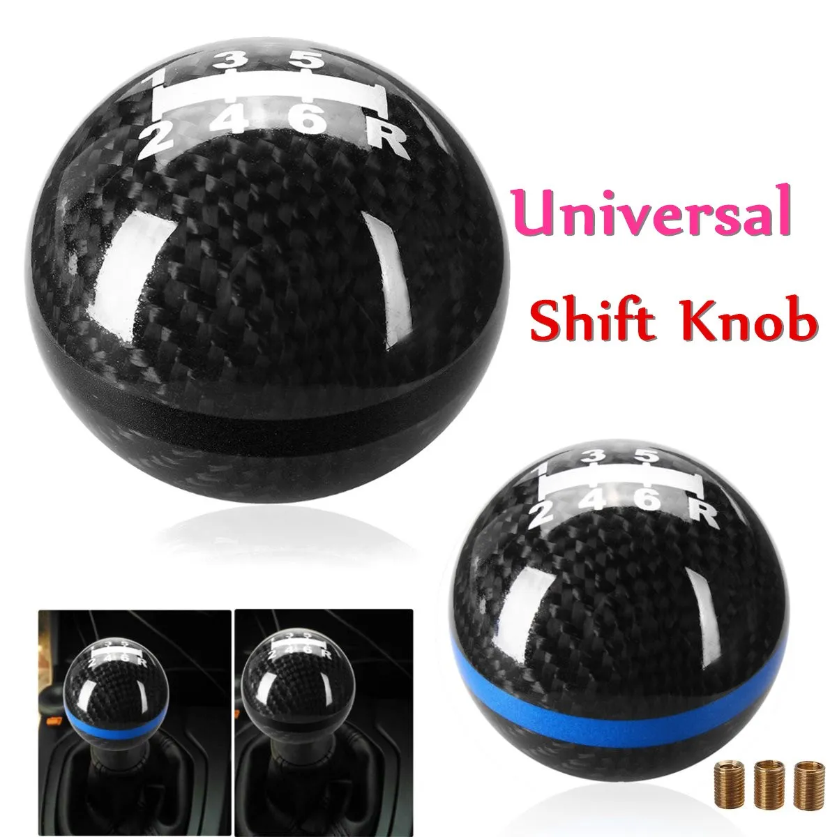 6 Speed Aluminium Carbon Fiber Gear Shift Knob Round Ball Manual Gear
