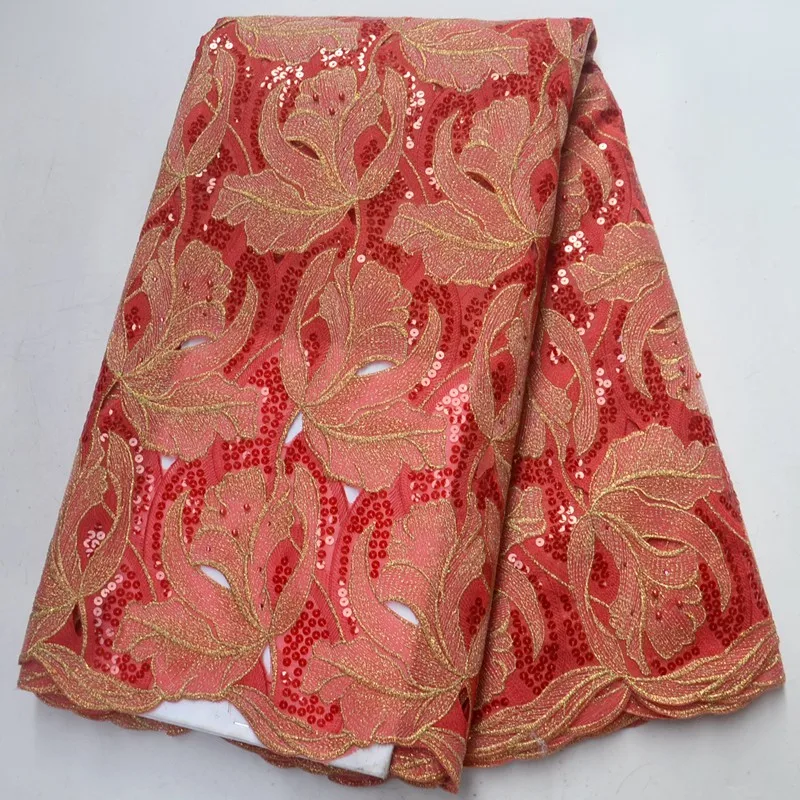 Beaded Organza Lace Fabrics Embroidered African Tulle Net Lace Fabrics