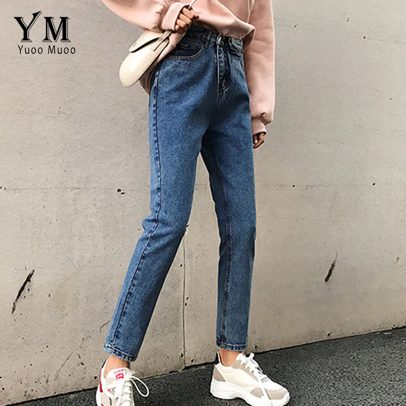 

YuooMuoo Women Jeans 2019 Plus Size Vintage High Waist Straight Jeans Autumn Winter Pants Casual Korean Denim Trousers for Woman