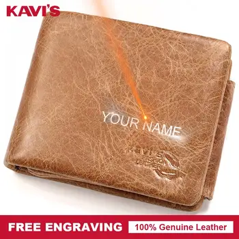 

KAVIS New Free Engraving Trifold Genuine Leather Wallet Men Coin Purse Male Cuzdan Portomonee Card Holder Walet Small Pocket and