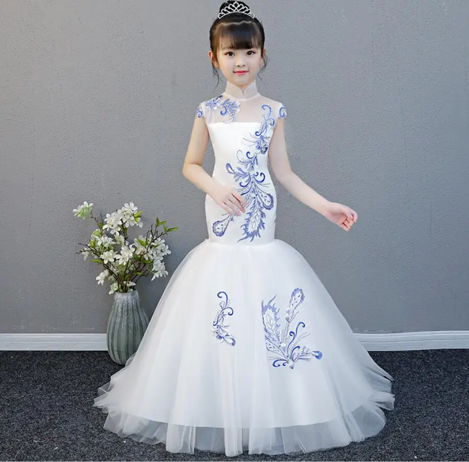 

Girls Dress Tulle Dresses For Girl Party Kids Back Lace Turtleneck Evening Dresses 2019 Princess Party Brithday Dress HW2327