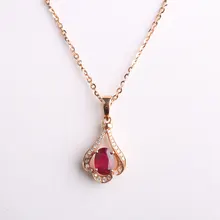 Robira 18K Rose Gold Necklace Vintage Red Ruby jewelry Diamond jewelry fashion Wedding Luxury Pendants for Women
