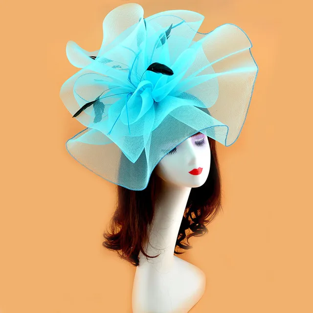 Vintage Bridal Flower Feather Hats Elegant Wedding Accessories Bride Net Hats White Fascinator Hats Women's Formal Occasion Skye blue