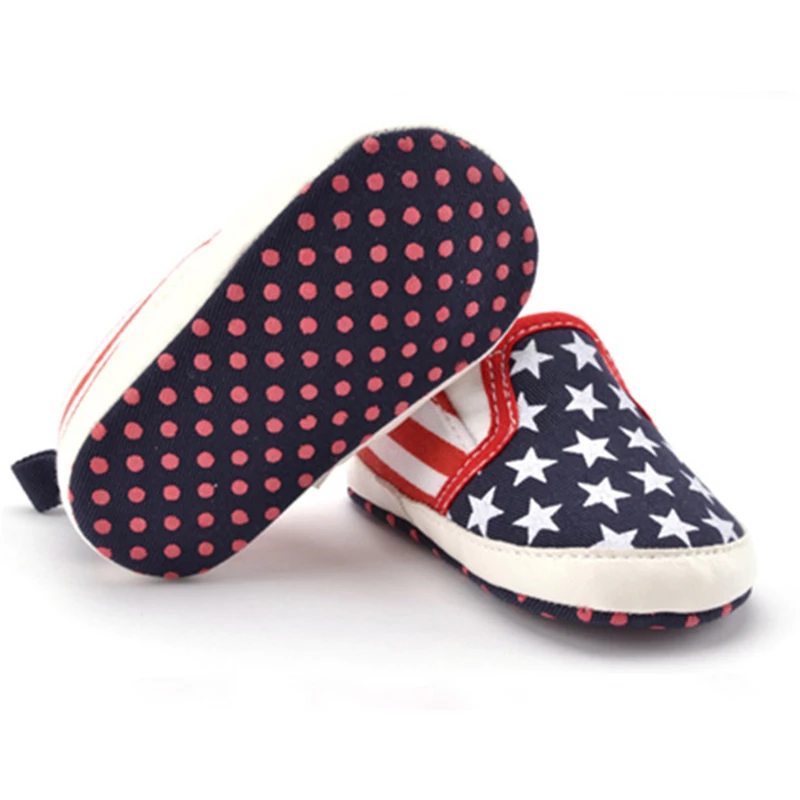 Нескользящая детская обувь для малышей с изображением американского флага, детская обувь для малышей с принтом белой звезды, детская противоскользящая обувь, обувь для первых шагов на мягкой подошве