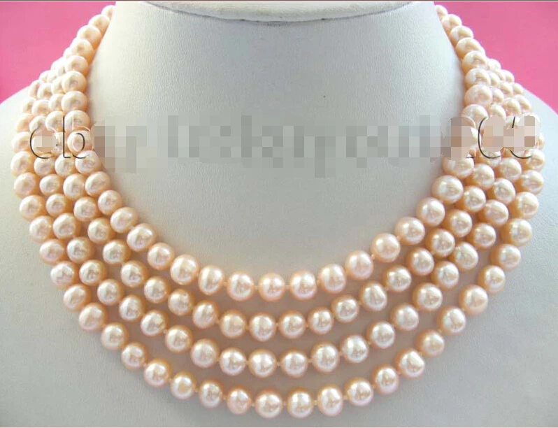 

FREE SHIPPING 65" Longest Natural 8mm Round Pink Pearl Necklace!