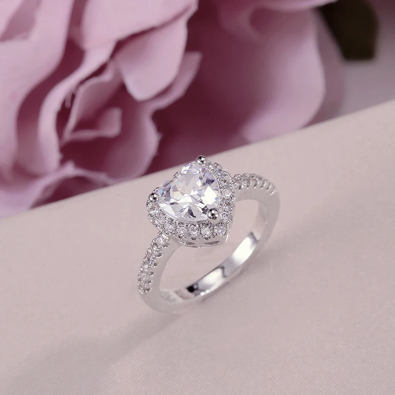 S925 Серебряные кольца для Для женщин Fine Jewelry Цирконий белый сердце кольцо Свадебные Обручение Ringen аксессуары Jewelen