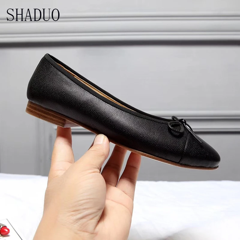 

2018 shaduo women top quality genuine leather ballet flats bow decorated dress shoes