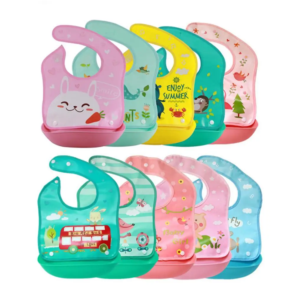 Bibs & Burp Cloths Cartoon Animals Baby Bibs EVA Plastic Waterproof Baby Bib Bebe Kid Infant Apron Towels Baby Stuff Accessories