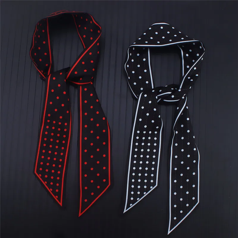 

2018 New Brand Imitated Silk Women Scarves Fashion Polka Dot Print Thin Scarf Hot Sale Ribbon Women's Bag Hair Decorative Scarf