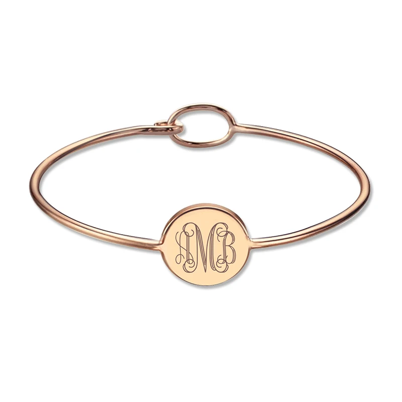 Engravable Monogram Bangle Bracelet Rose Gold Color Personalized Engravable Monogram Bangle Bracelet Rose Gold Color Personalized Round Initial Birthday Gift In Strand Bracelets From Jewelry