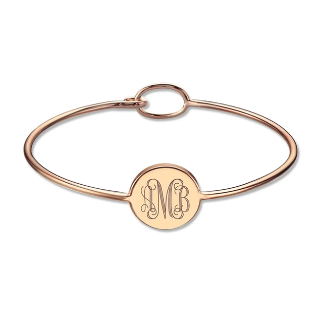 Engravable Monogram Bangle Bracelet Rose Gold Color Personalized Engravable Monogram Bangle Bracelet Rose Gold Color Personalized Round Initial Birthday Gift