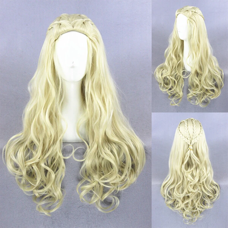 Queen Wigs Princess Wig Long Curly Anime Hair Light Golden Cosplay Wig on