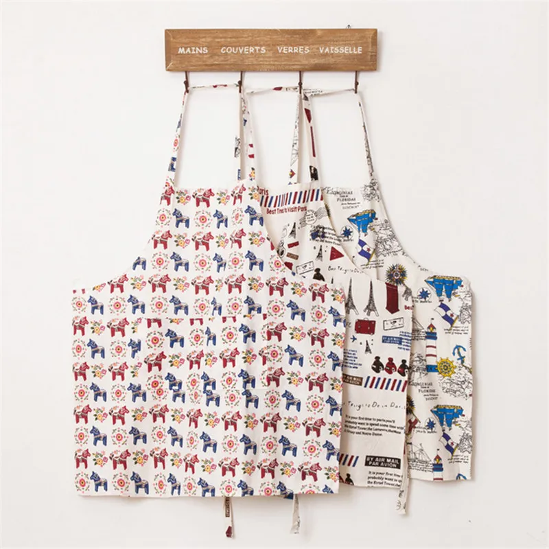 

1pcs Cooking Apron Animal Horse Iron Tower Lovely Cartoon Cotton &Linen Sleeveless Pinafore Kitchen Baking BBQ Party Chef Apron