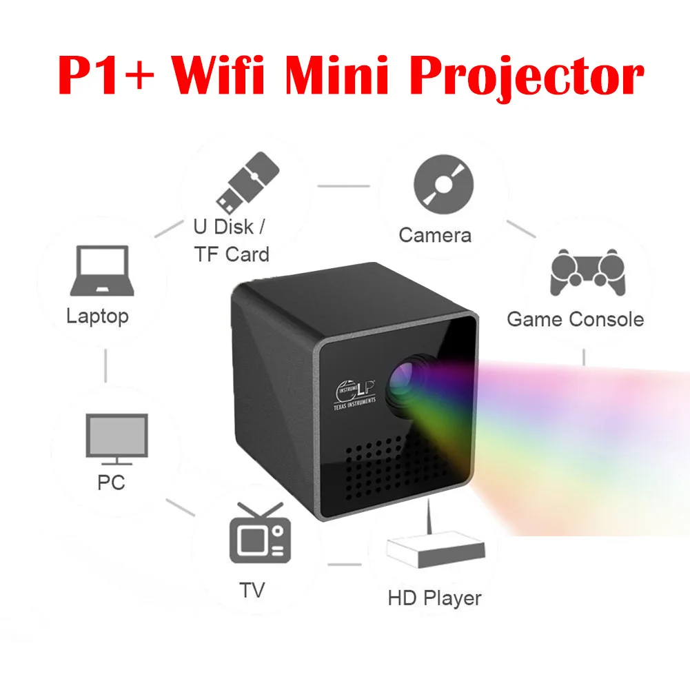 

P1+ Mini WIfi Mobile Wireless Portable Projector Pocket Home Movie Projector Home Theater Mini DLP Projector Mini Led Projector