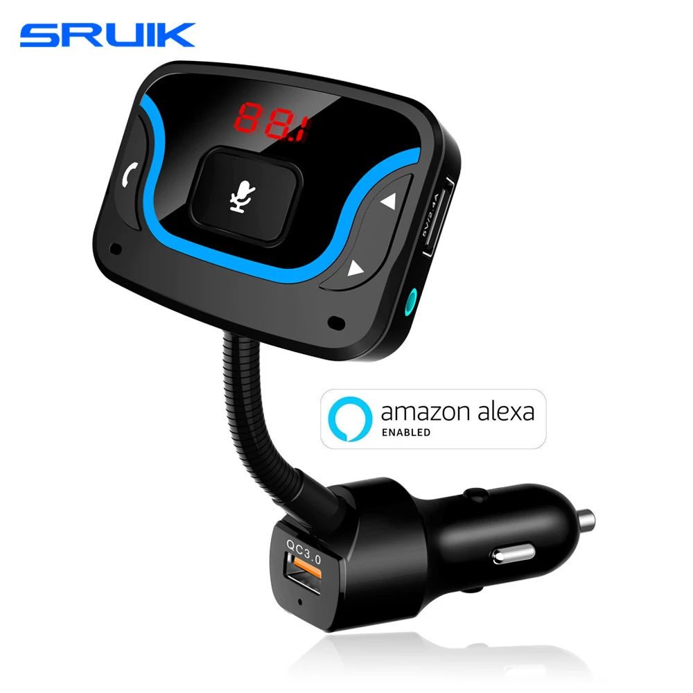 

SRUIK Alexa Car Bluetooth FM Transmitter Dual USB Port QC3.0 Car Charger for In-Car Navigation HandsFree Calling Music Streaming